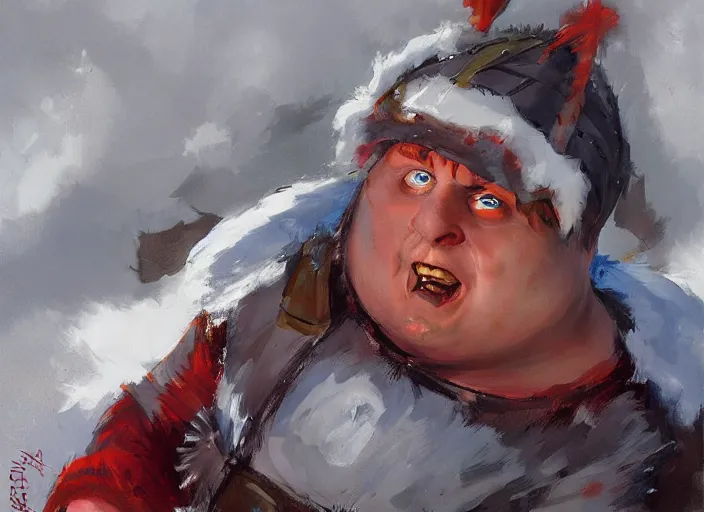 Image similar to a highly detailed beautiful portrait of eric cartman as kratos, by gregory manchess, james gurney, james jean