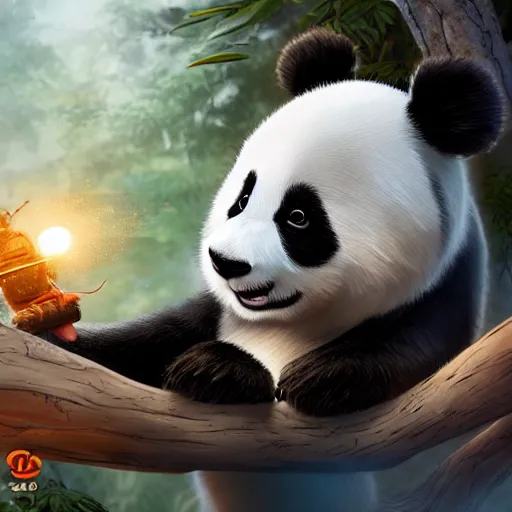 Image similar to a cartoon panda, Disney, digital art, highly detailed, award winning, concept art, intricate, sharp focus, masterpiece, Trending on Artstation HQ, unreal engine 5, 4K UHD image