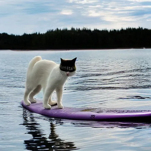 Prompt: a cat doing paddlesurf