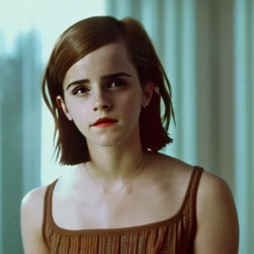 Image similar to photo, emma watson, film still from my mom is in jail ( 1 9 8 5 ), kodak ektachrome 1 2 0, 2 6 mm,