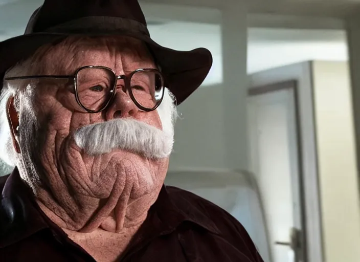 Image similar to wilford brimley as michael myers, movie still, from the new halloween kills movie, 8 k, realistic