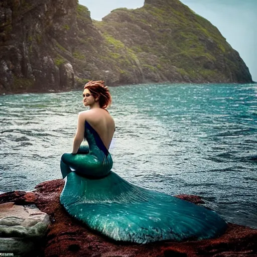 Image similar to a portrait of emma watson as a mermaid in a scenic environment by elsa bleda