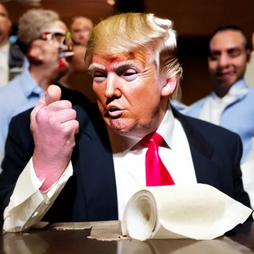 Image similar to donald trump eating toilet paper