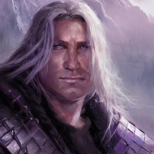 Prompt: closeup portrait drizzt do'urden, black, lavender eyes, dungeons and dragons character, castle background, gorgeous view, realistic, high detail, digital art, painted by greg rutkowski, painted by jeremy mann, trending on artstation
