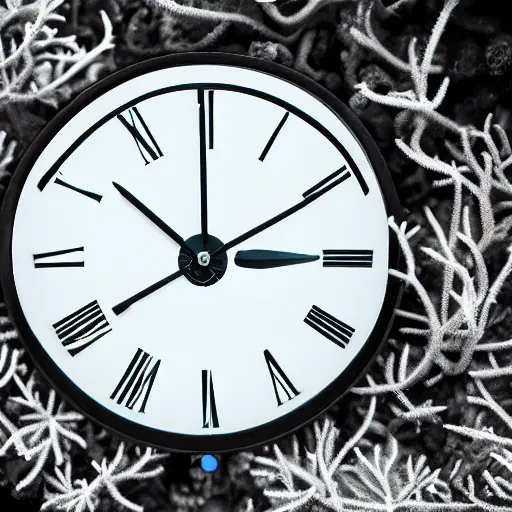 Prompt: clock underwater, award winning cyan and white photography