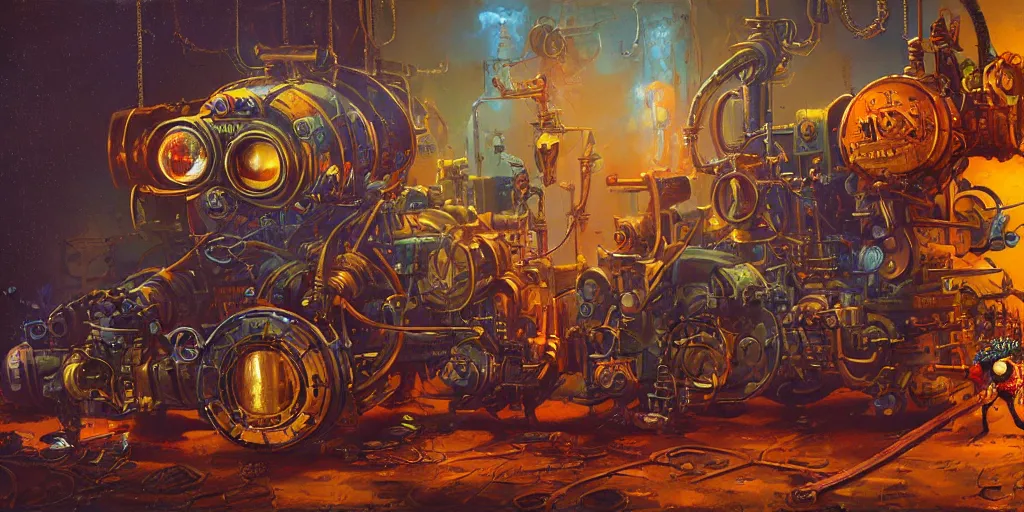 Image similar to A rat with steampunk goggles is building a steam machine, art by PAUL LEHR