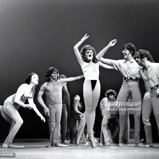 Prompt: production dance number for broadway musical themed to the film Jaws (1975), production photo, press photo