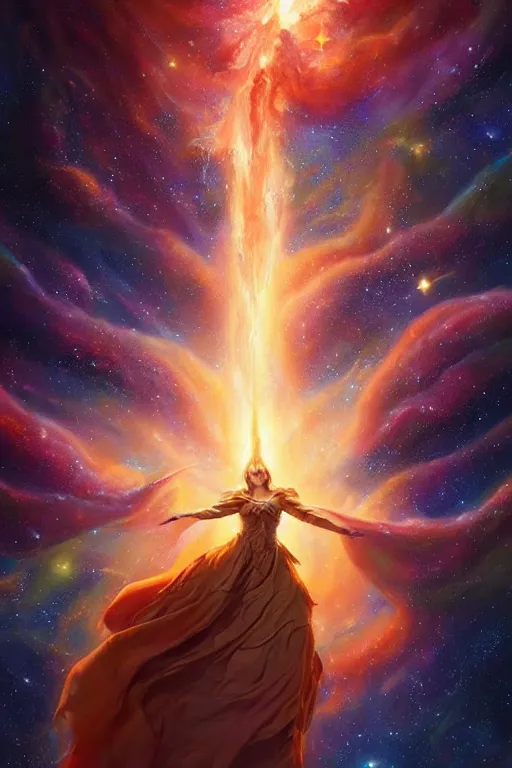 Prompt: beautiful oil painting with high detail of a wise Space ent made of stars and plasma; art direction by James Cameron ;by artgerm; wayne reynolds art station; cinematic quality character render; low angle; ultra high quality model; production quality cinema model;