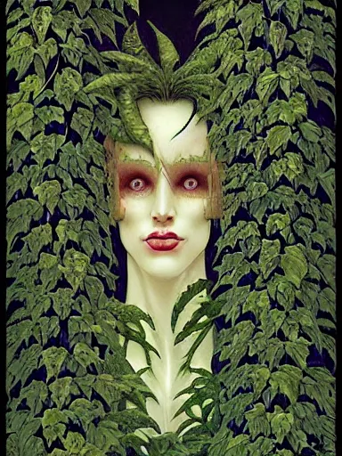 Prompt: The Hanging-Gardens of Pareidolia, lobelia, ivy, verbena and pothos growing facial features and optical-illusions, aesthetic!!!!!!!!!!, by Chris Tulloch McCabe in the style of Gerald Brom,
