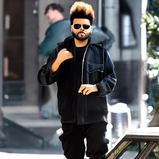 Image similar to The Weeknd photographed in a paparazzi style shot, in the style of Claude Monet