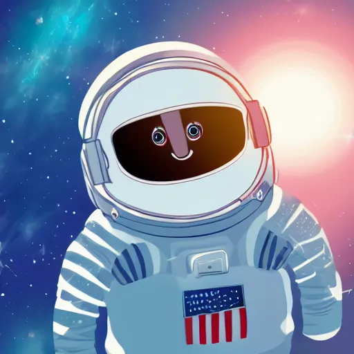 Image similar to cute astronaut penguin, helmet on, floating on space, disney style, 8 k