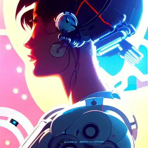 Image similar to side portrait scifi cyborg girl with robotic parts and spacesuit | | head only in center of image, audrey plaza, fine detail!! anime!! realistic shaded lighting!! poster by ilya kuvshinov katsuhiro otomo ghost - in - the - shell, magali villeneuve, artgerm, jeremy lipkin and michael garmash and rob rey