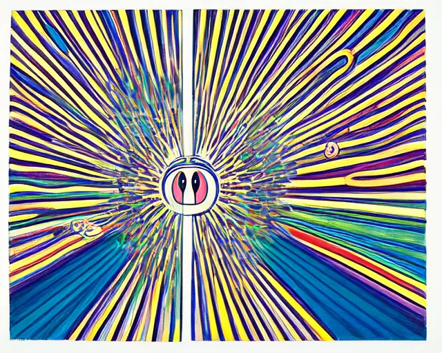 Image similar to The fundamental structure of matter. DMT. Wild energy patterns. Edvard Munch. David Hockney. Takashi Murakami. Minimalist.