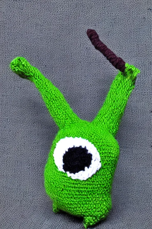 Prompt: Pepe the frog knitted from yarn