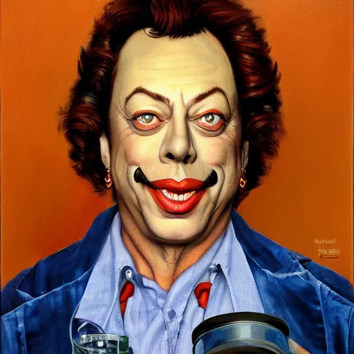 Prompt: painting of Tim Curry in the style of Norman Rockwell , 8k high definition high quality