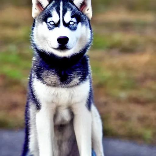 Image similar to a husky with black vest blue eyes