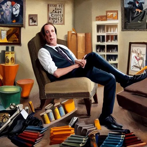 Image similar to Saul Goodman surrounded by feet, painting, gothic