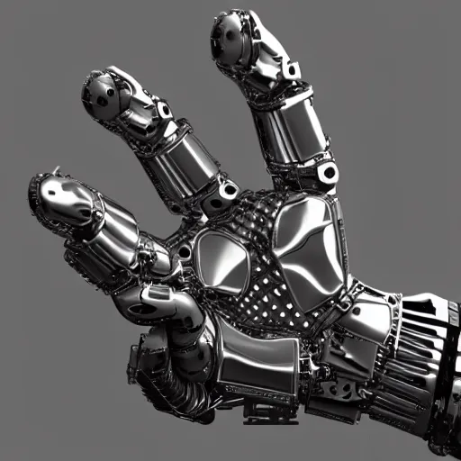 Image similar to a metal robotic hand, realistic, reflective, mechanical, 4 k, detailed