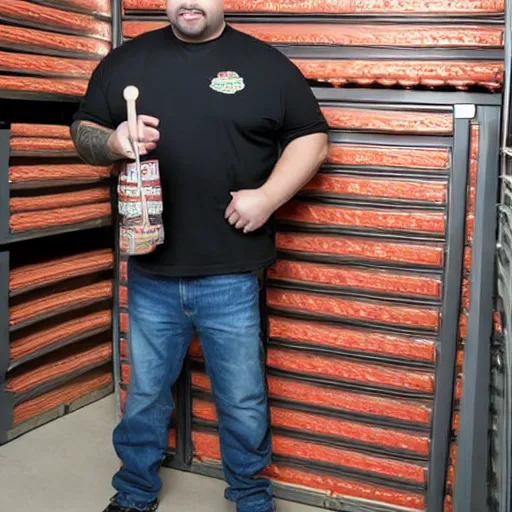 Prompt: promotional photo from the show storage hunters, a storage locker full of hamburgers, bidding war, cinematic,