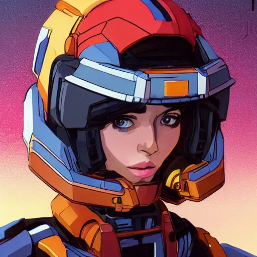 Image similar to a portrait of a stunning beautiful elite jessica jones gundam pilot, with an intricate, detailed, urban inspired hiphop afro futuristic helmet, vector behance hd jesper ejsing, rhads, makoto shinkai, lois van baarle, ilya kuvshinov, rossdraws, hd, 3 2 k, ilya kuvshinov, gustav klimt