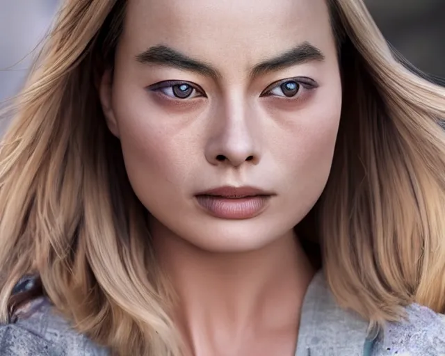 Prompt: asian margot robbie, hyper realistic face, cinematic, close - up, hyper detailed, 8 5 mm photograph, 8 k resolution, film still, sharp lens, wide lens