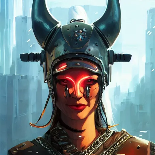 Image similar to cyberpunk viking helmet mask warrior goddess robot ninja fantasy, art gta 5 cover, official fanart behance hd artstation by jesper ejsing, by rhads, makoto shinkai and lois van baarle, ilya kuvshinov, ossdraws