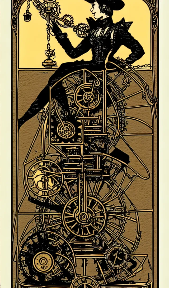 Prompt: tarot card of steampunk machine