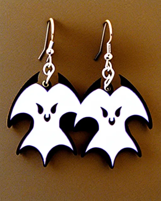 Image similar to spooky cartoon bat, 2 d lasercut earrings,