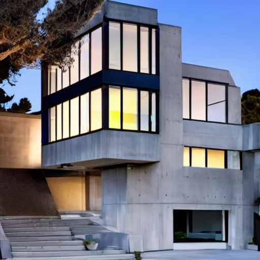 Image similar to a modern concrete mansion on the bluffs overlooking san francisco