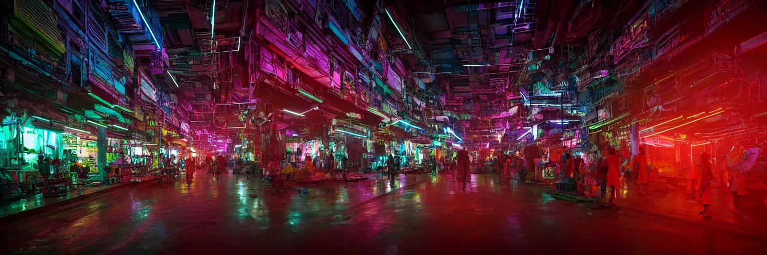 Image similar to Cyberpunk Factory, futuristic Phnom-Penh Cambodia, neon dark lighting