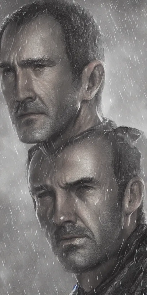 Image similar to stannis baratheon, artstation, high detail, dramatic lighting, heavy rain