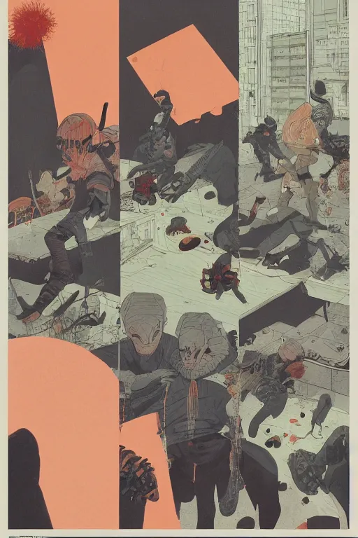 Image similar to scene from dorohedoro by helen lundeberg