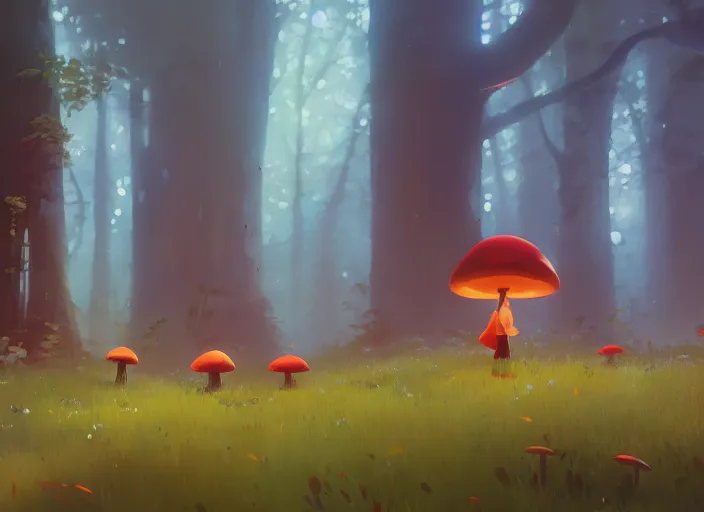 Image similar to mushroom forest, detailed, cory loftis, james gilleard, atey ghailan, makoto shinkai, goro fujita, studio ghibli, rim light, exquisite lighting, clear focus, very coherent, plain background, soft painting