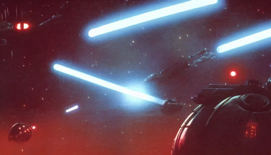 Image similar to iconic cinematic screenshot of sith planet, thriller scene from the star wars sci fi film directed by stanley kubrick, glowing lasers, 4 k, uhd film still, anamorphic lenses 2 4 mm, lens flare, award - winning