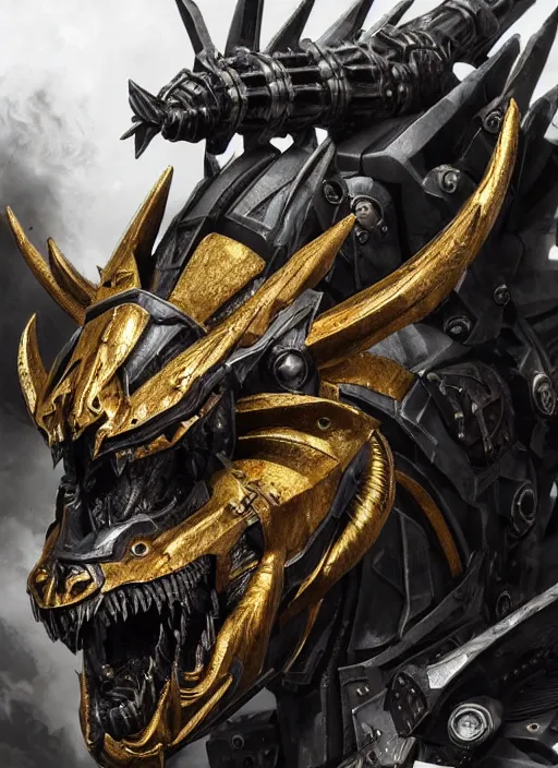 Image similar to hyper realistic glorious ancient wargreymon in a obsidian metal armor, futuristic design, designed by makoto kobayashi and luca zampriolo, portrait, cyberpunk style, wood and gold details, intricate, extremely detailed, ornate, deep of field, hard surface, exoskeleton, substance designer metal unreal engine. amazing likeness. very detailed.