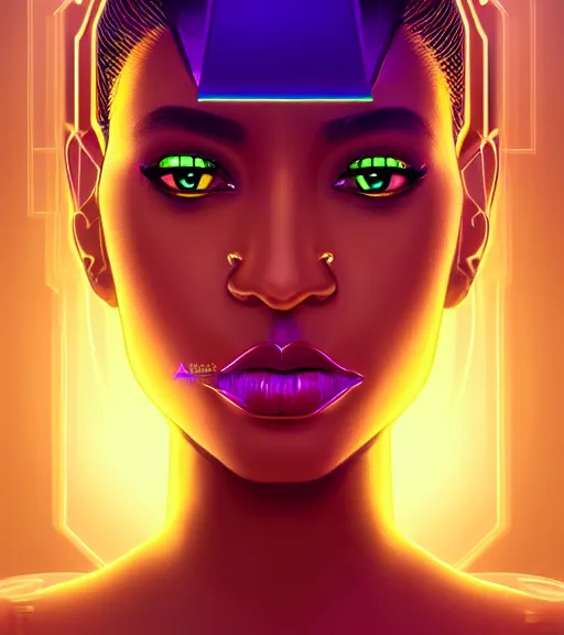 Image similar to symmetry!! egyptian princess of technology, solid cube of light, hard edges, product render retro - futuristic poster scifi, lasers and neon circuits, brown skin gorgeous egyptian princess, intricate, elegant, highly detailed, digital painting, artstation, concept art, smooth, sharp focus, illustration, dreamlike, art by artgerm