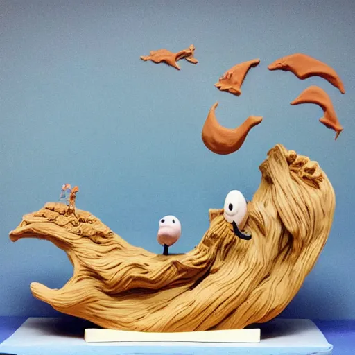 Image similar to claymation, 3 d clay sculpture of ocean waves, by nick park, aardman studios, made of clay, inspired by hokusai ’ s great wave