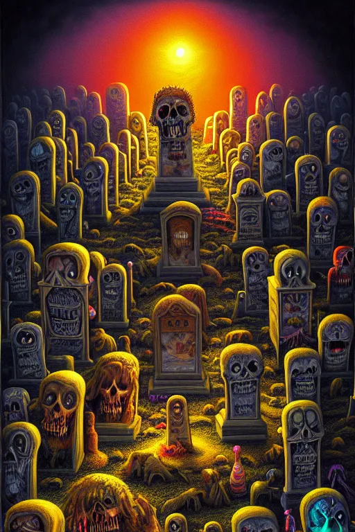 Prompt: a photorealistic painting of an isometric nightmare cemetery horror by johfra bosschart, lisa frank, dark fantasy art, high detail, trending on artstation