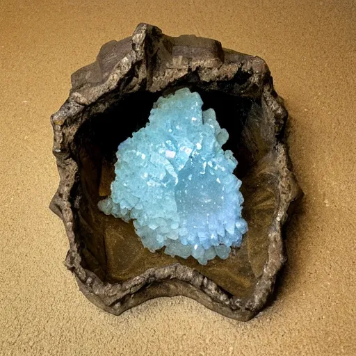 Image similar to dinosaur skeleton in a crystal geode