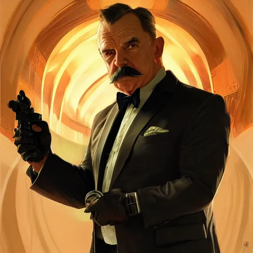 Prompt: Wilfred Brimley as James Bond, highly detailed, digital painting, artstation, concept art, smooth, sharp focus, illustration, art by artgerm and greg rutkowski and alphonse mucha and loish and WLOP