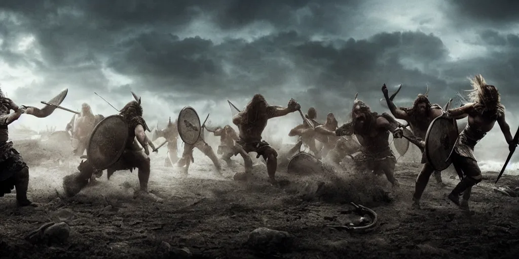 Prompt: epic battle scene Vikings versus aliens, the last stand, Epic Background, highly detailed, sharp focus, 8k, 35mm, cinematic lighting