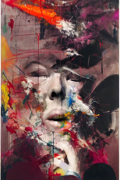 Image similar to the physical impossibility of death, in a brutalist designed space ship, rich deep colours, painted by francis bacon, adrian ghenie, james jean and petra cortright, part by gerhard richter, part by takato yamamoto. 8 k masterpiece