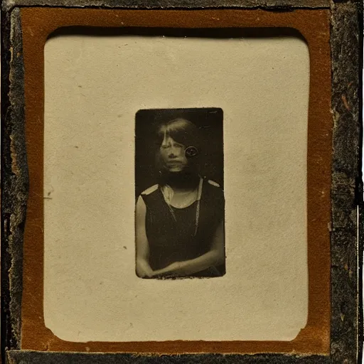 Prompt: Tintype photograph of primitive work of art, in the style of Marcel Duchamp, displayed in an ethnographic museum, archive material, anthropology, 1920s studio lighting.