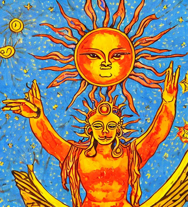 Prompt: tarot godness sun figure , bright love Philadelphia