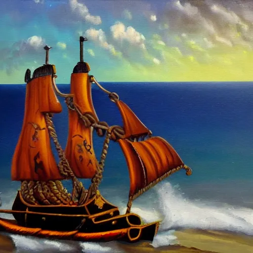 Prompt: oil painting of a pipe organ pirate ship