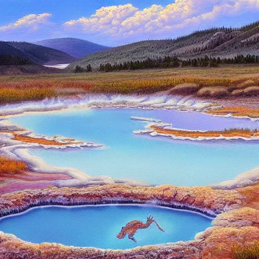 Prompt: dragon emerging from a hotspring at yellowstone national park, highly detailed oil painting