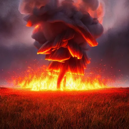 Prompt: a tornado made of fire on a field, au naturel, hyper detailed, digital art, trending in artstation, cinematic lighting, studio quality, smooth render, unreal engine 5 rendered, octane rendered, art style by klimt and nixeu and ian sprigger and wlop and krenz cushart