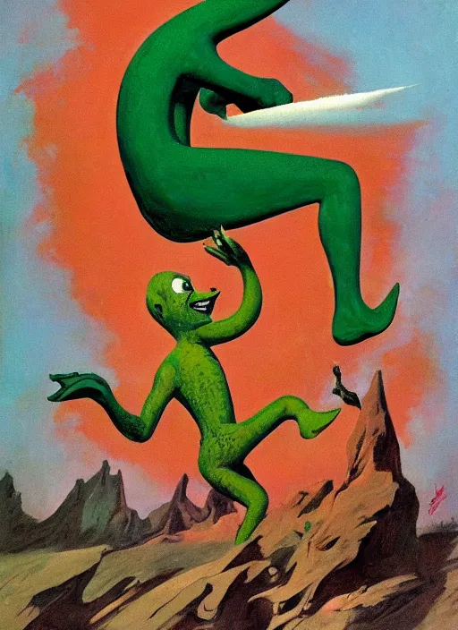 Image similar to portrait of gumby as reimagined by frank frazetta and boris vallejo