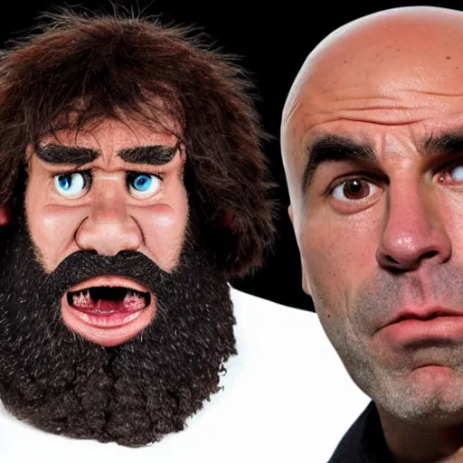 Image similar to photo of ancient caveman surprised to meet Joe rogan, ultra realistic, 4k UHD, pristine