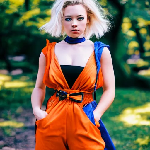 Image similar to sydney sweeney as android 1 8 dragon ball z, dslr photo, 8 5 mm f / 1. 8